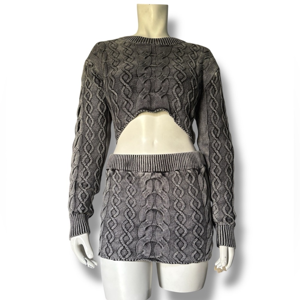 DollsKill | Brand New Hesperus Cable Knit Cotton Y2K Goth Grunge Cozy Skirt Set